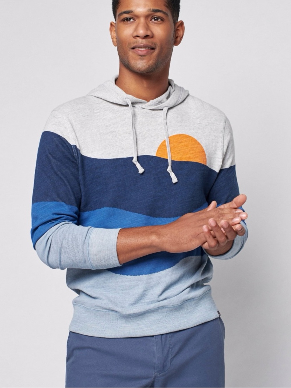 Faherty Light Gray, Navy & Orange Sunset Knit Hoodie
